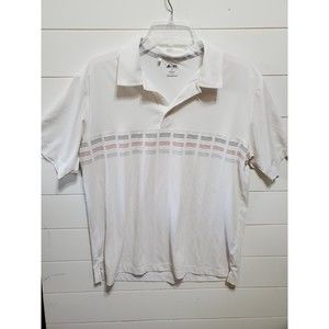 Adidas Golf mens size M short sleeve white multi striped polo shirt lightweight